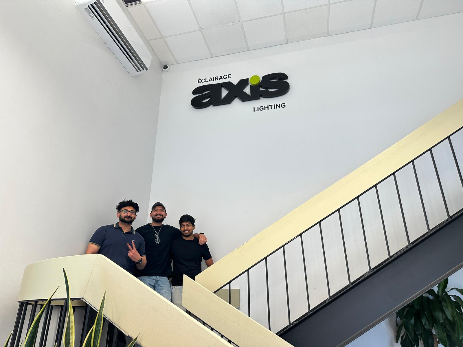 With work colleagues at Axis Lighting head office